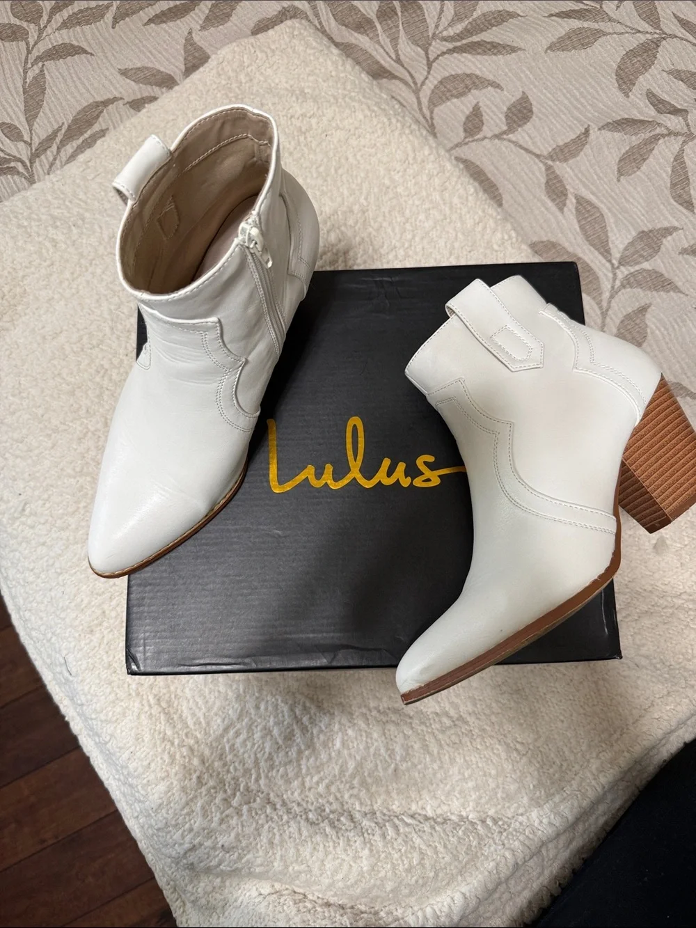 Lulu's White Pointed Toe Ankle Booties with Side Zip